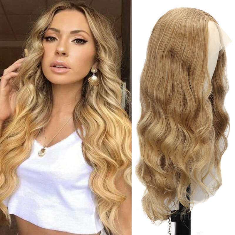 HD Front Lace Wig Front Lace Wig Female White Long Curly Hair Synthetic Headband Lace Wigs Gradient Gold