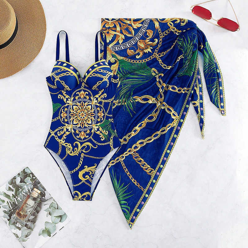 Women's Sexy Swimwear New One Piece Swimwear Women's Sexy Back Printed Bikini Cover Up Two Piece Bikini Set