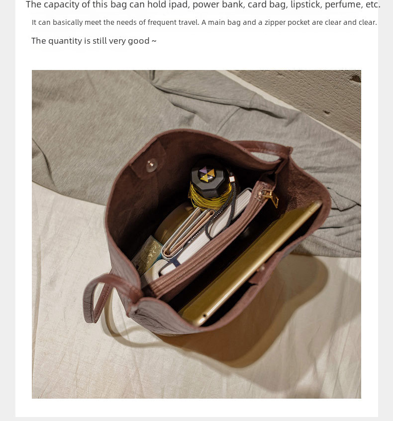 2023 New Vintage Bucket Veet Oil Leather Handbag Crossbody Women's Large Capacity Shopping Bag