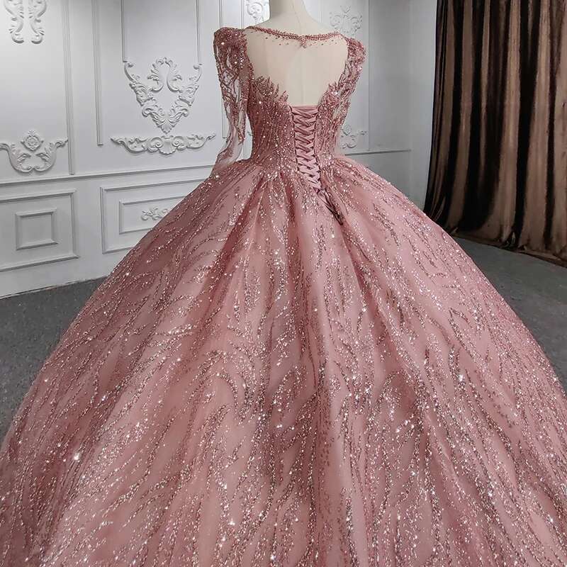 Custom Classic Guest Dress Organza Ball Gown Round Neck Long Sleeves evening Laces Party Dresses