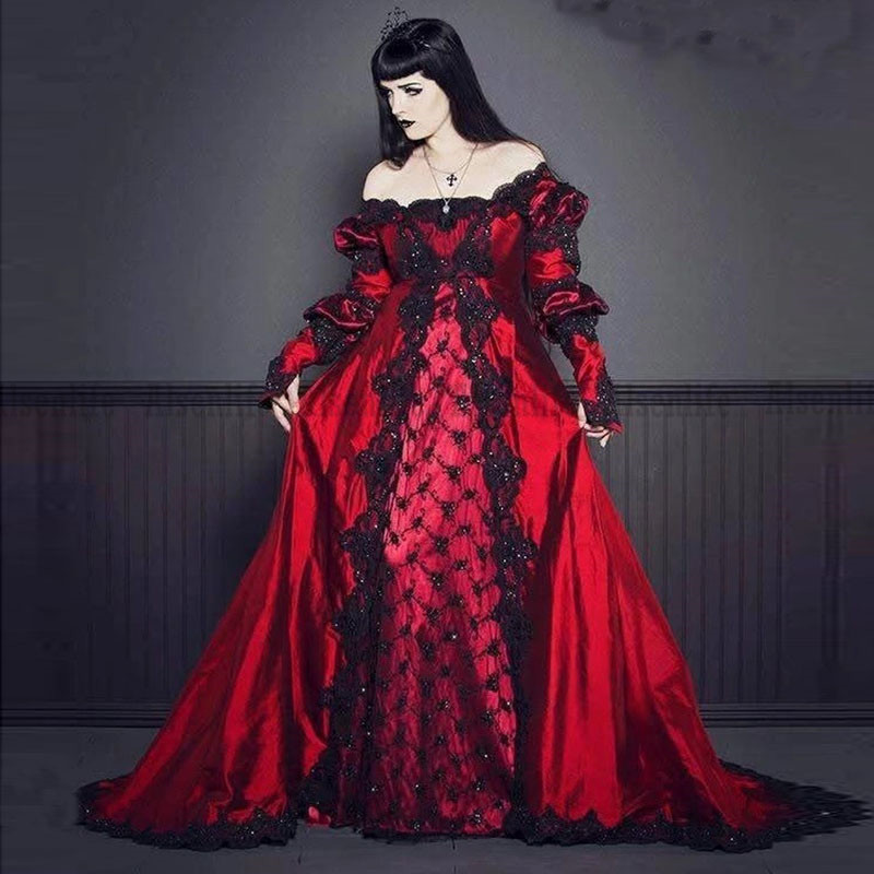 Retro Medieval Gothic Wedding Gowns Off Shoulders Long Sleeves victorian fairytale Bridal Dress Romantic Country Wedding Gown