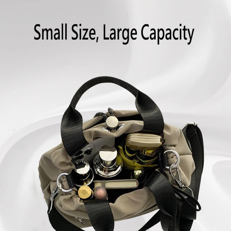 womens cross body handbag simple and lightweight drawstring shoulder bag casual nylon fabric bucket fashionable 250221