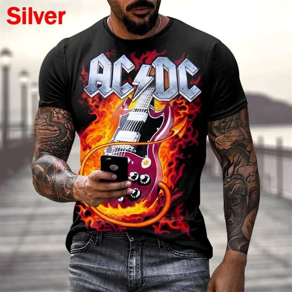 Men's and Women's Graphic Short Sleeve T-Shirt, College Hip Hop T-Shirts, 3D Casual T-Shirts, Rock Fashion, ACDC Music, Personality, New