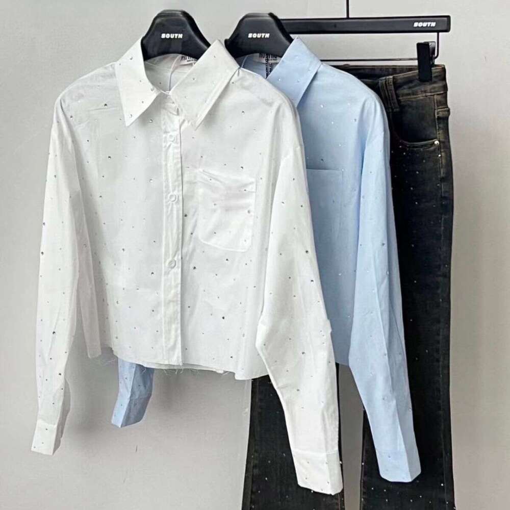 Dia Studded Starry Sky Shirt With Polo Collar, Long Sleeved New Style, Simple And Niche, Few Outerwear Tops
