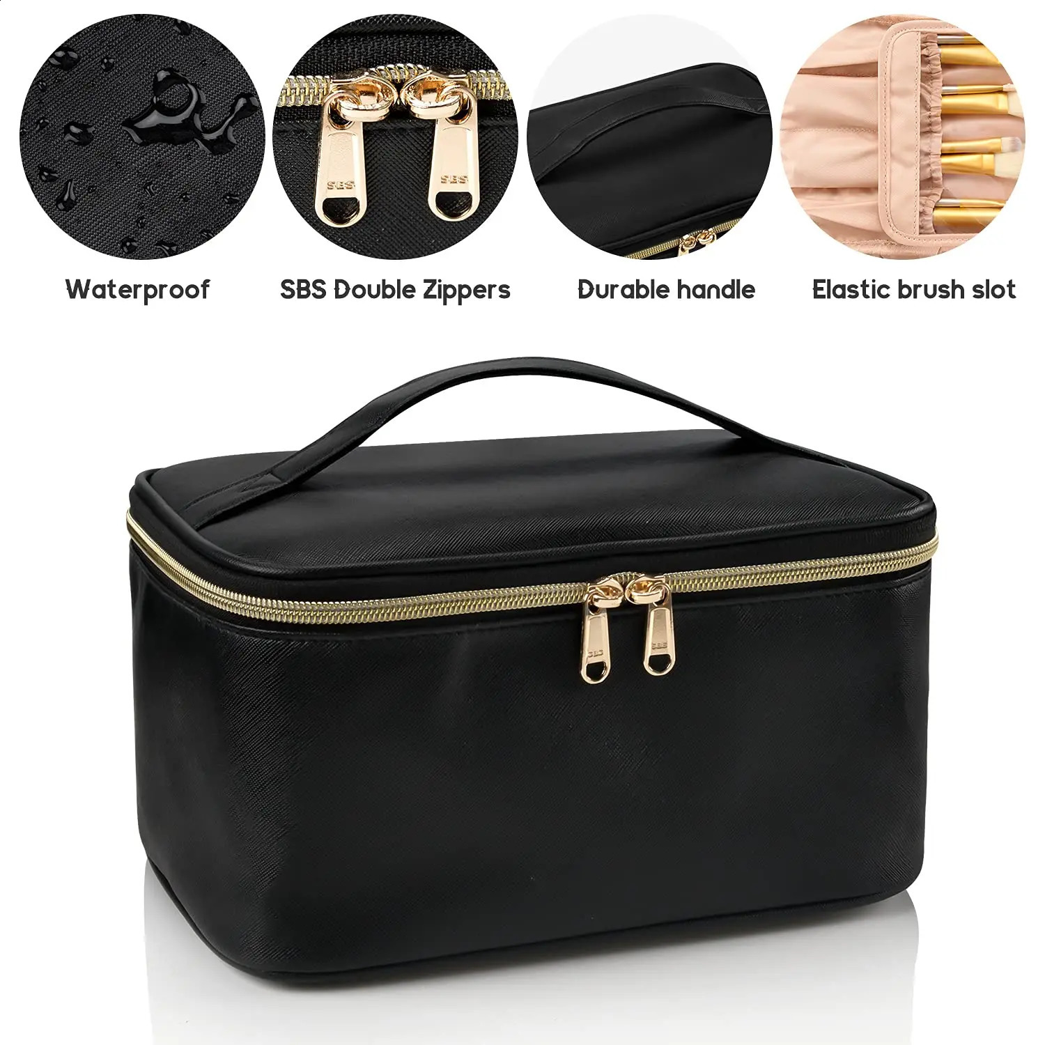 Ship from U.S. Portable Cosmetic Bag Large Capacity Travel Makeup Case Organizer Black For Women Toiletry Bag for Girls Traveling 250227FBB