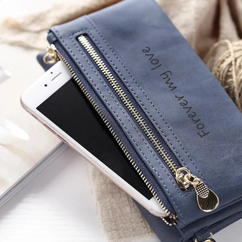 Ship from US Picture Wallet High Capacity Fashion Women Wallets Long Dull Polish PU Leather Female Customize Double Zipper Clutch 250228FBB