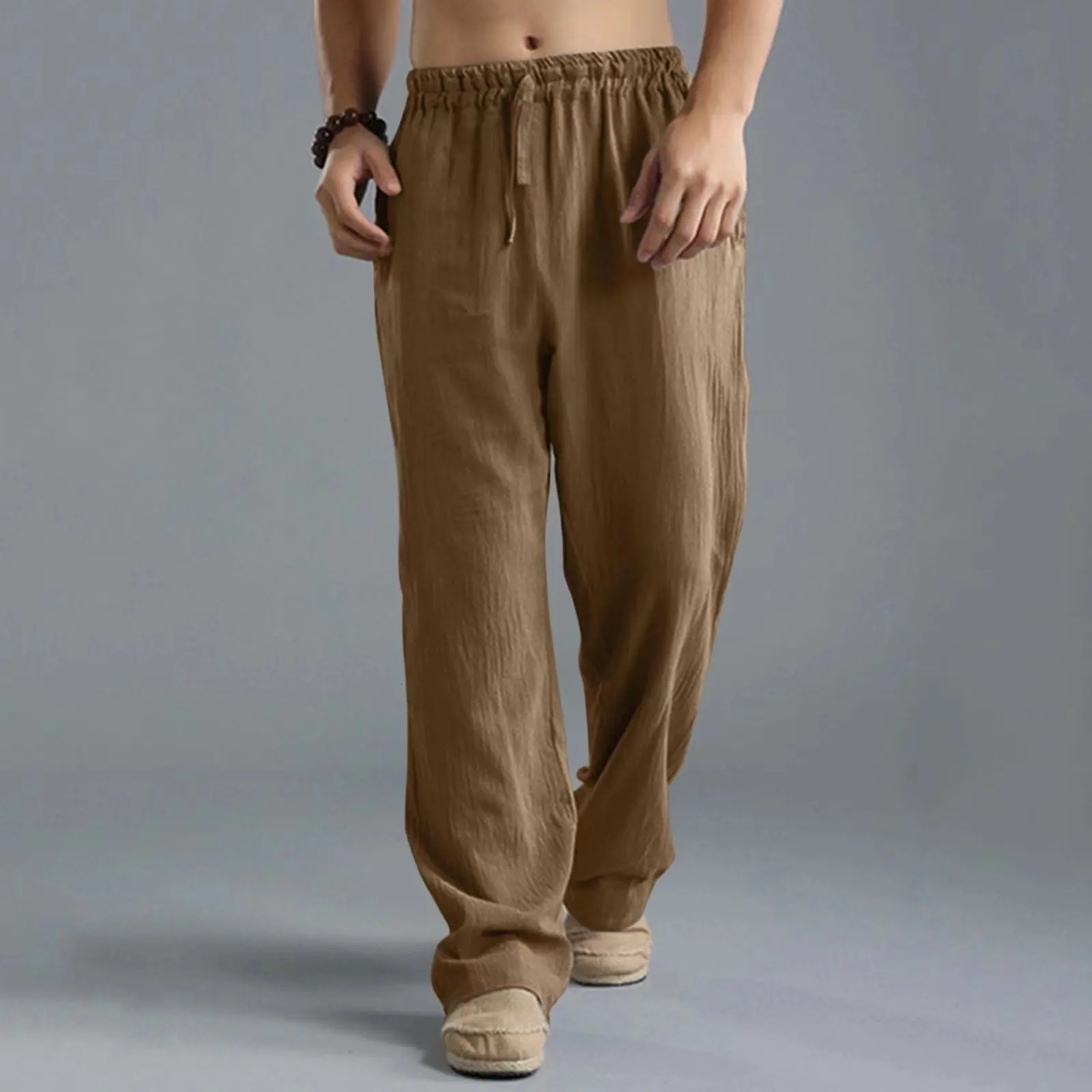 Mens Cotton Linen Pants Male Autumn Breathable Solid Color Linen Trousers Fitness Streetwear S-3XL 5XL 4XL 250227