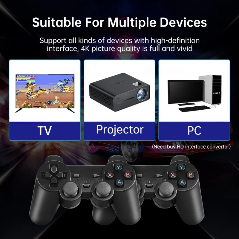 Video Game Console Built-in 20000+ Games Retro Handheld Game Player 64G 4K TV Game Stick 2.4G Wireless Controller Gamepad