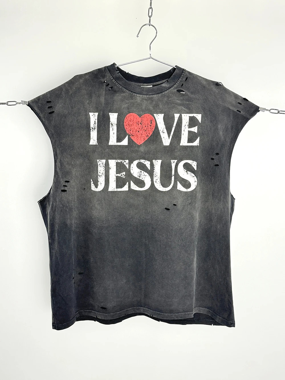 25ss Retro Vintage Cotton Vest Streetwear Oversize Tops Men Clothing I LOVE JESUS Graphics Print Sleeveless T Shirt For Men Y2k 250226