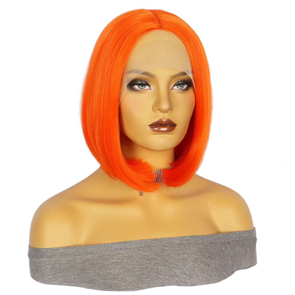 HD Front Lace Wig Front Female Hand Hook Bob Inner Buckle Short Straight Fiber Headset Lace Wig Orange