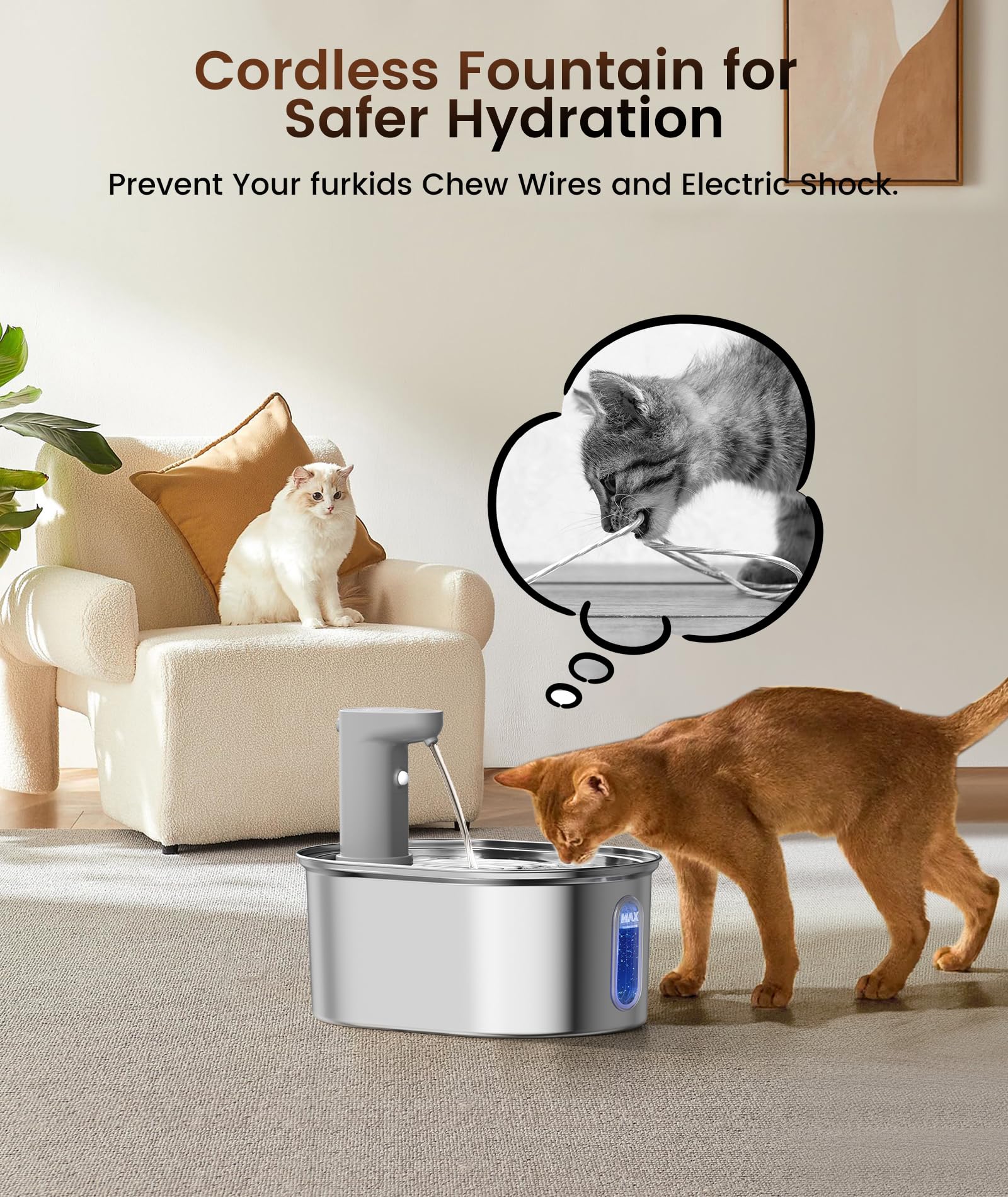 Wireless Cat Water Fountain Stainless Steel