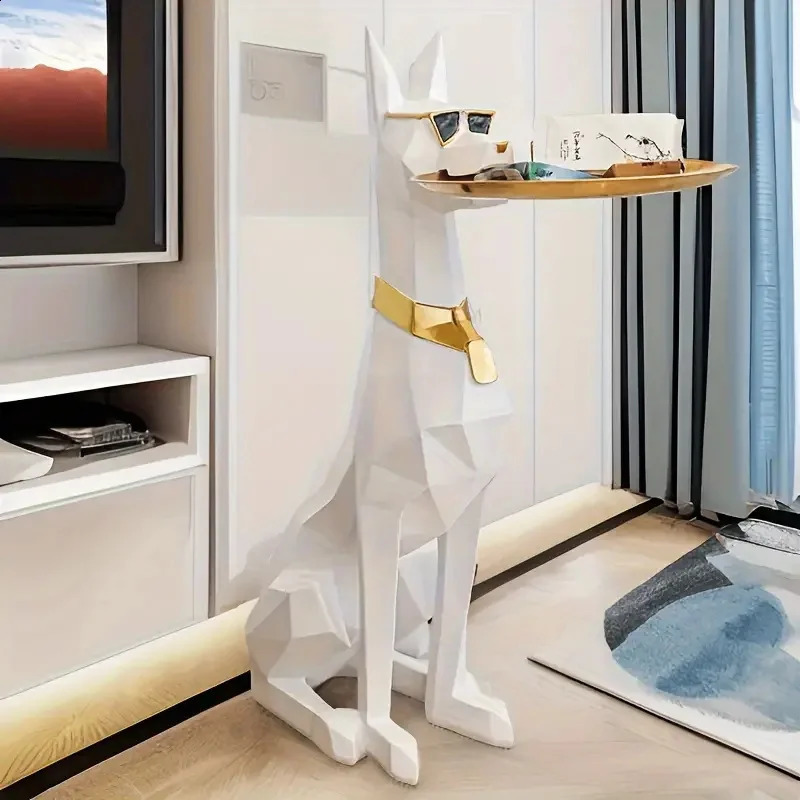 Resin Doberman Dog Statue y Interior Side Table Puppy Sculpture Charming Pinscher Figurine Tray Home Decoration 250228