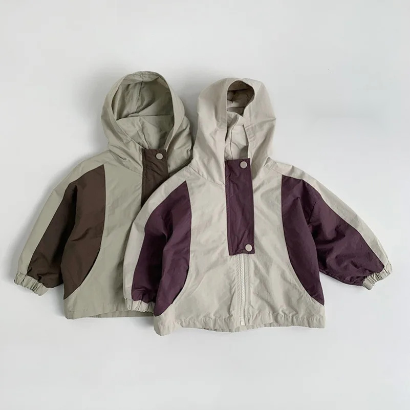Ddmyshoesvip Spring New Children T Contrast Color Hooded Boys Girls Long Sleeve Casual Jacket Baby Loose Zipper Coat Kids Clothes