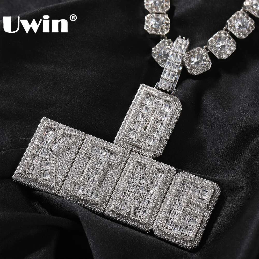 UWIN Customized Name necklaces Men Iced Out Baguettecz Custom Letters Pendant Fashion Jewelry for Gift