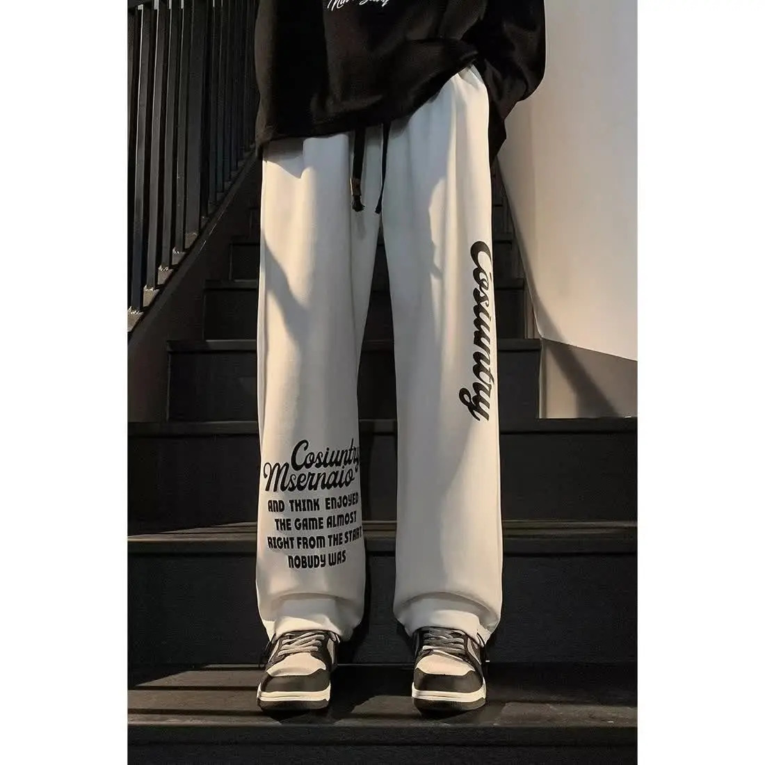 Summer Trendy Printed High Street Pussy Straight-leg Trousers Spring and Autumn Loose Drooping Mens Casual Pants 250227