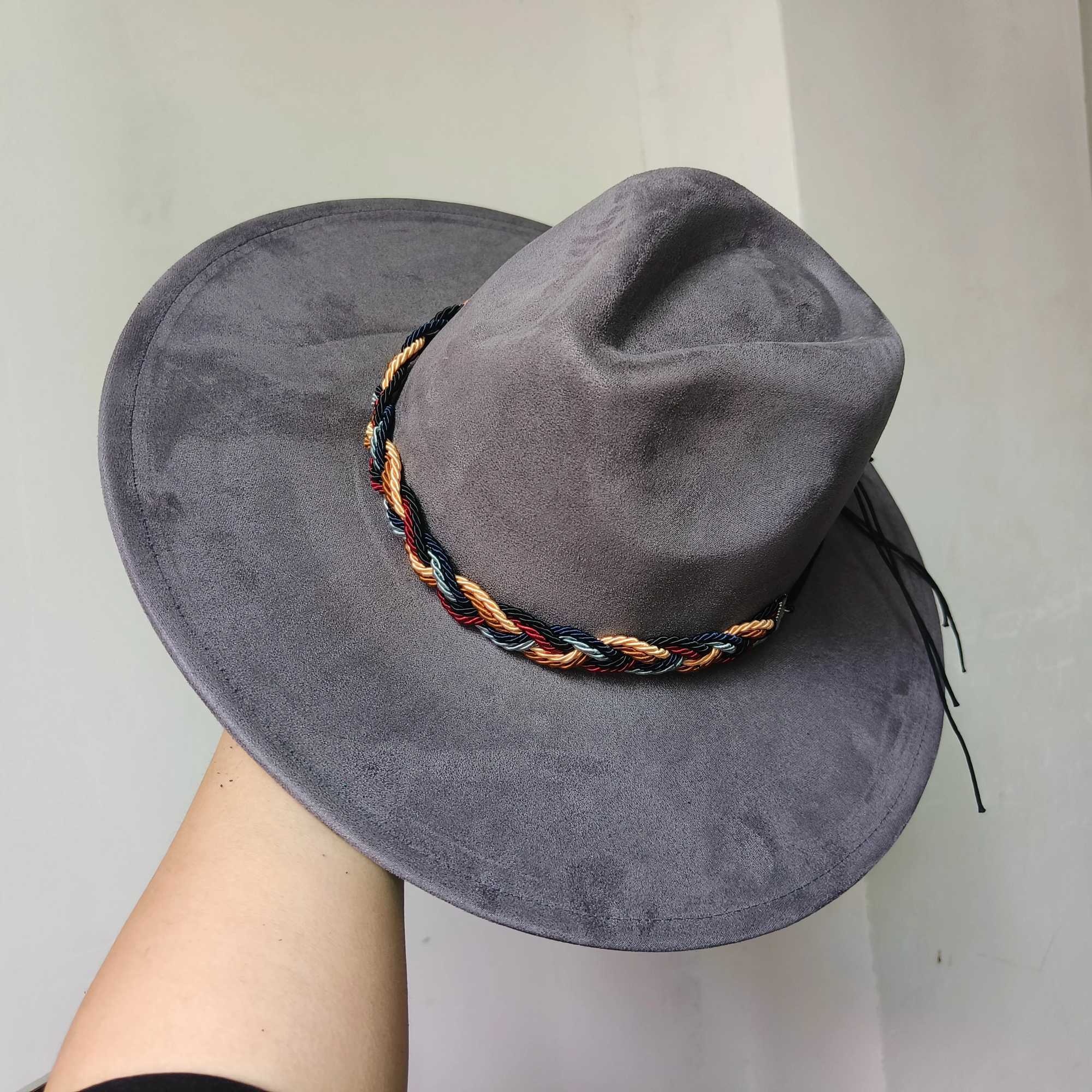 Wide Brim Hats Bucket Hats Vegan Suede fedora hat retro fashion Wide brim hat leather mens suede hat top hat flat soft hat wholesale sombrero hombre z250228