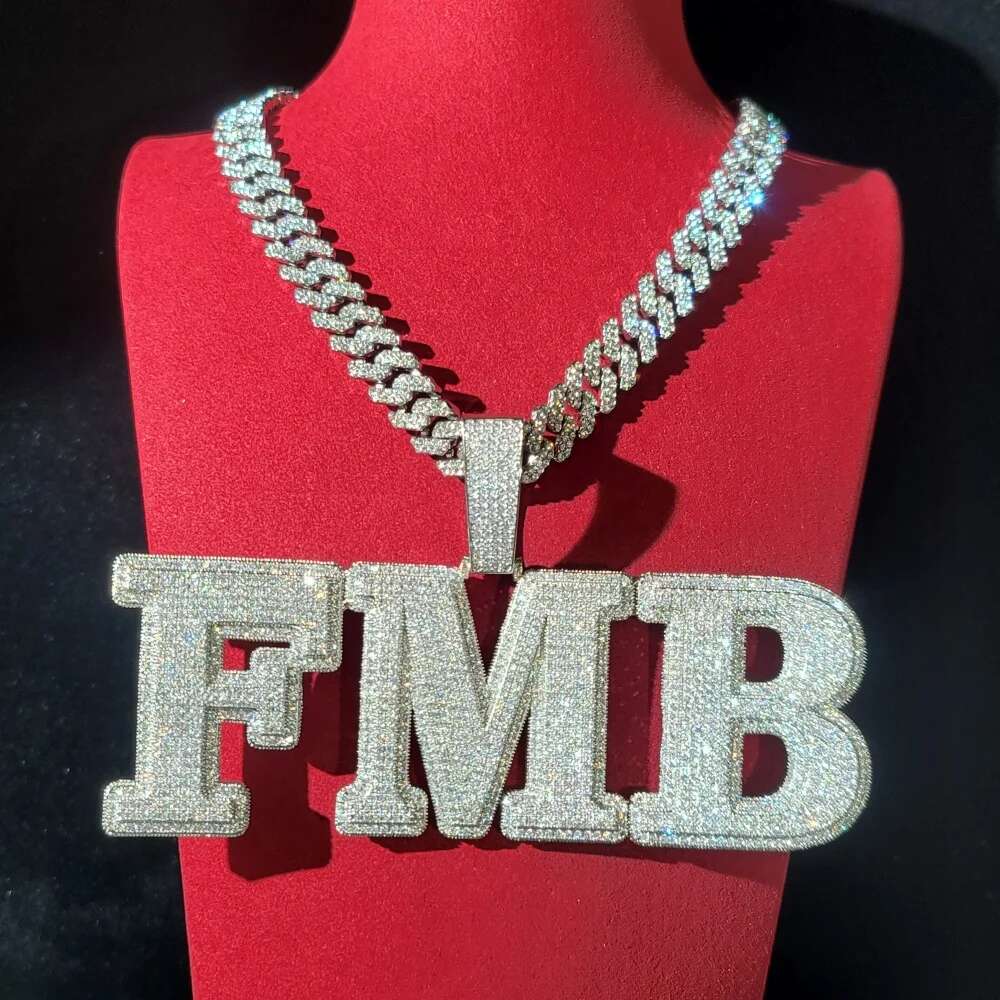 Custom Pave Cubic Zircon Letters&Numbers Pendant Iced Out Personalized Word Necklace With 12MM Cuban k Chain Gift For Him