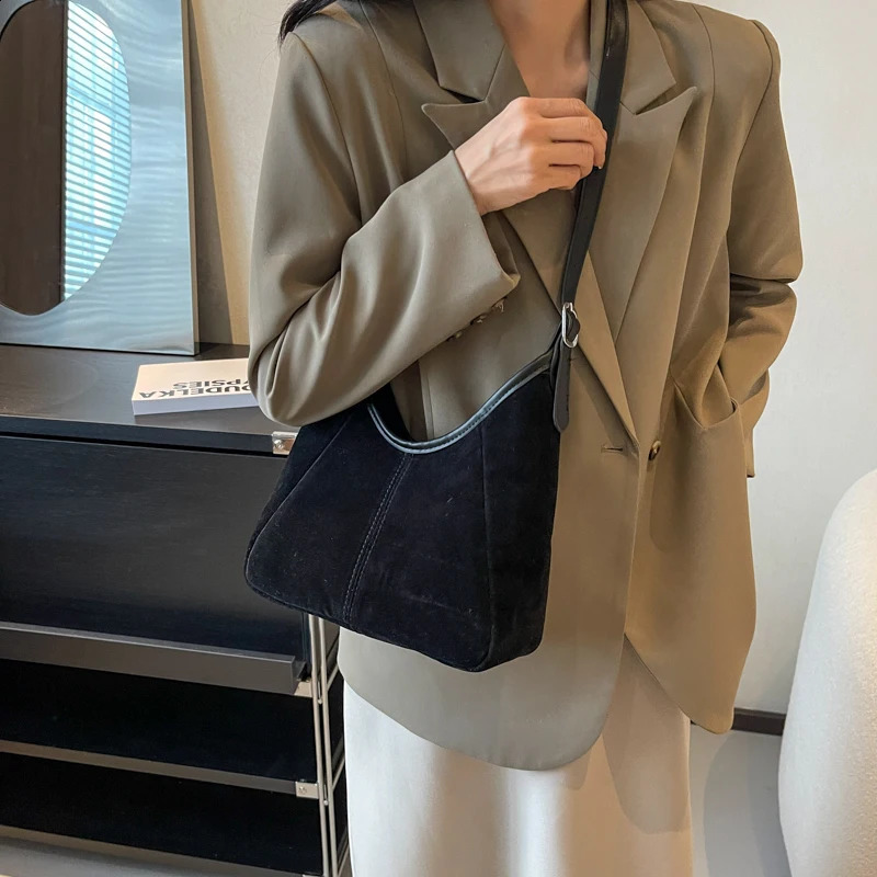 Ship from US Vintage Womens Bag Large Capacity Suede Shoulder Solid Color Simple Casual Retro PU Trendy Hobo Bags Handbags 250227FBB