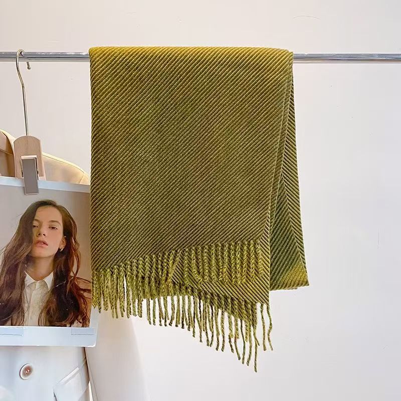 T193 autumn and winter new thick warm scarf women's wrinkled long solid color large shawl style Korean version all-match