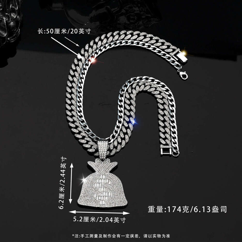 Creative Hip Hop Beauty Money Bag Necklace Pendant for Men and Women, Double layered Stacked Full Dia Cuban Chain