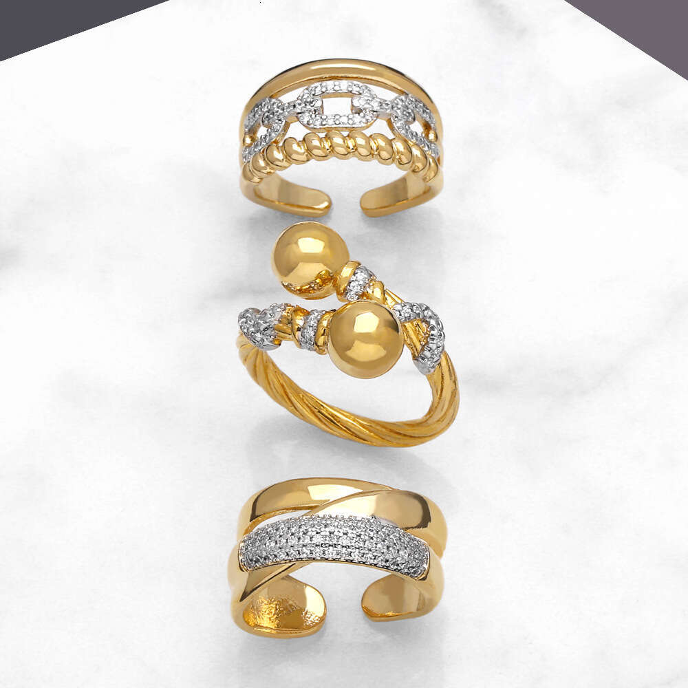 designer ring New Jewelry Set with Zircon Ring, Female Small and Luxury, High Grade Gold Plated Round Open designer Ring riq17