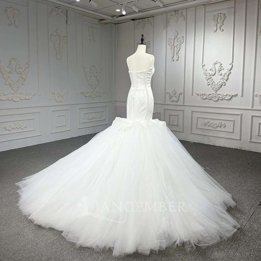 The Mermaid Sexy Female Wedding Formal Sleeveless Elegant Pleated Satin Custom Dresses