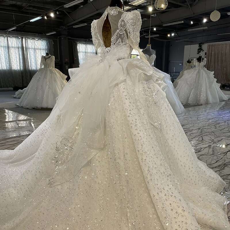 Classic Dresses For Women Custom Organza Ball Gown With V Neckline Pearls Lace Mn105 Wedding Dress