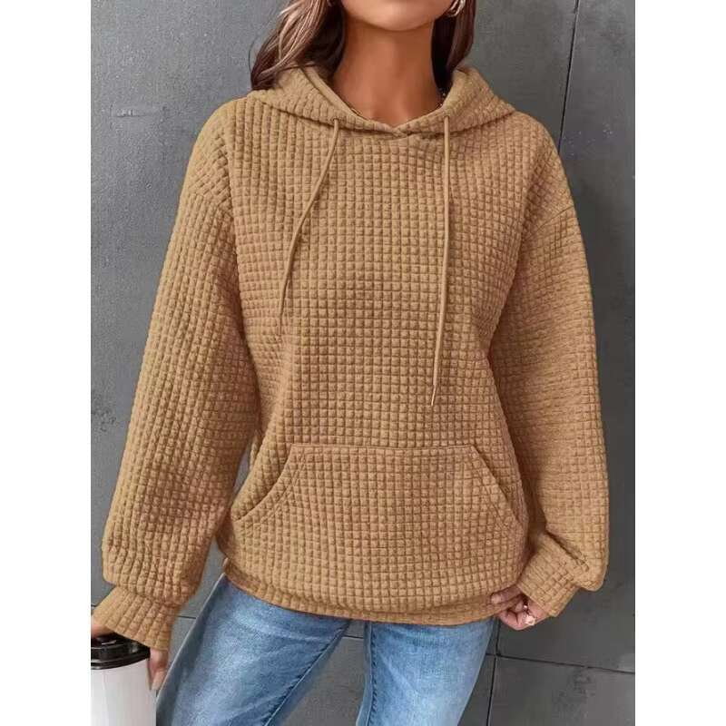 Customized High Quality Waffle Pullover Street Retro Women's Hooded Sweatshirt