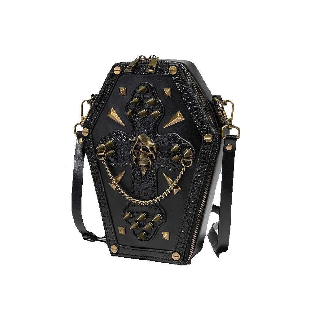 Trendy Black Girl Crossbody Coffin Europunk Unisex Biker Fashion Skull Head Ladies Shoulder Bag Rivet Decoration Sewing