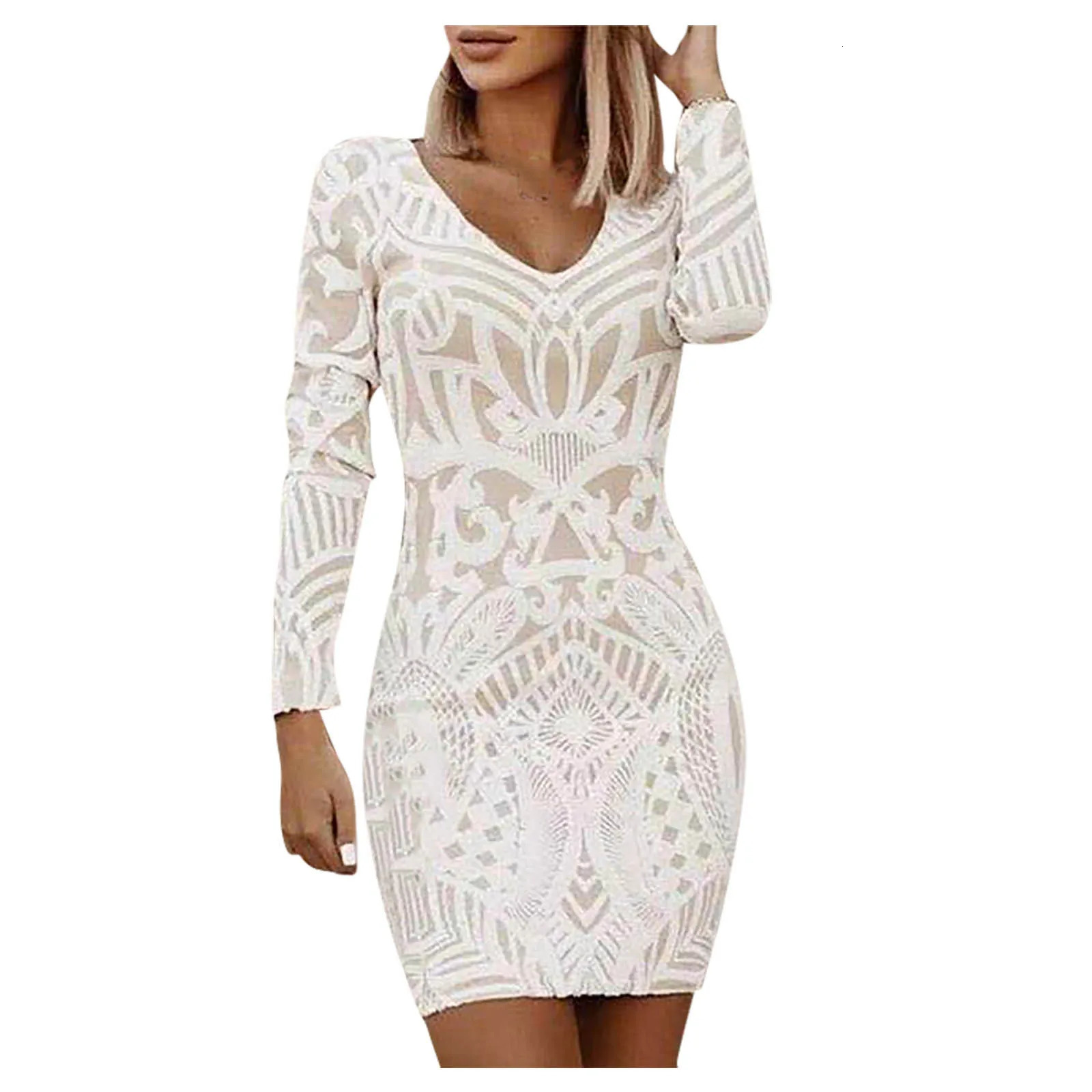 Womens Long Dresses V Neck Lace Slim Mini Dress Sexy Hips Wrap Hollow Out Mini Dress Fashion Cocktail Banquet Party Dress 250226