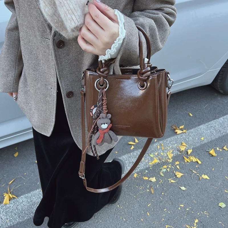 Fashion womens bag leather handbag vintage solid bucket shoulder messenger 250221