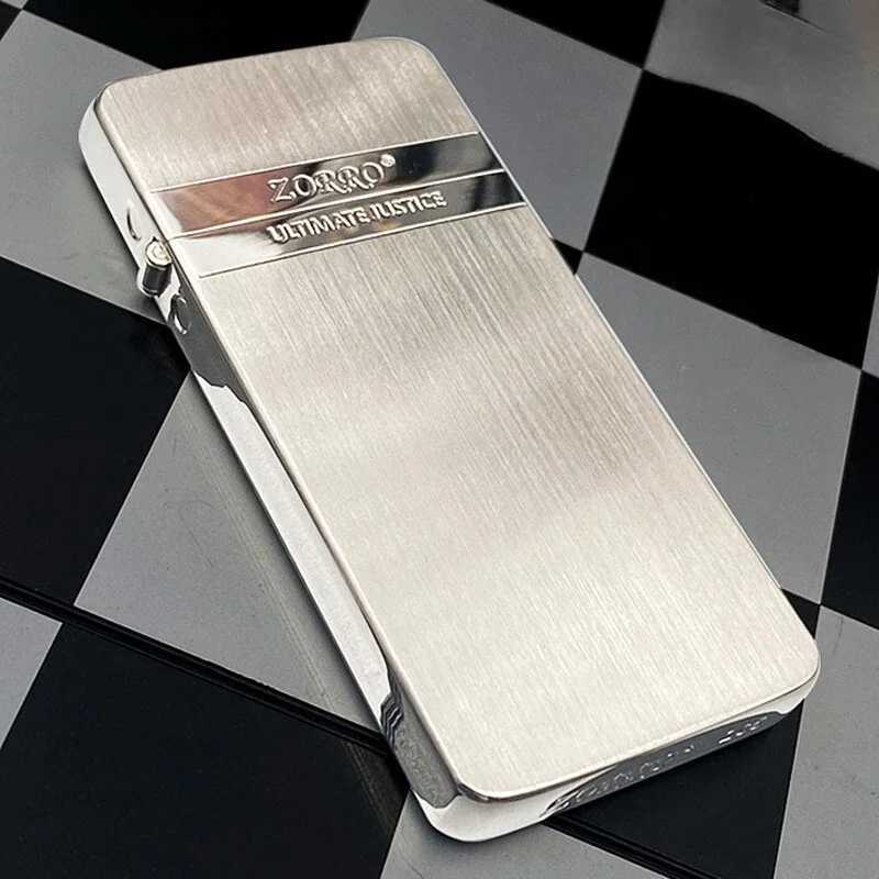 Zorro Windproof Ultra-thin Pure Copper Kerosene Lighter Vintage Engraved Wheel Metal Lighter Mens Smoking Accessories Gadgets Y250228