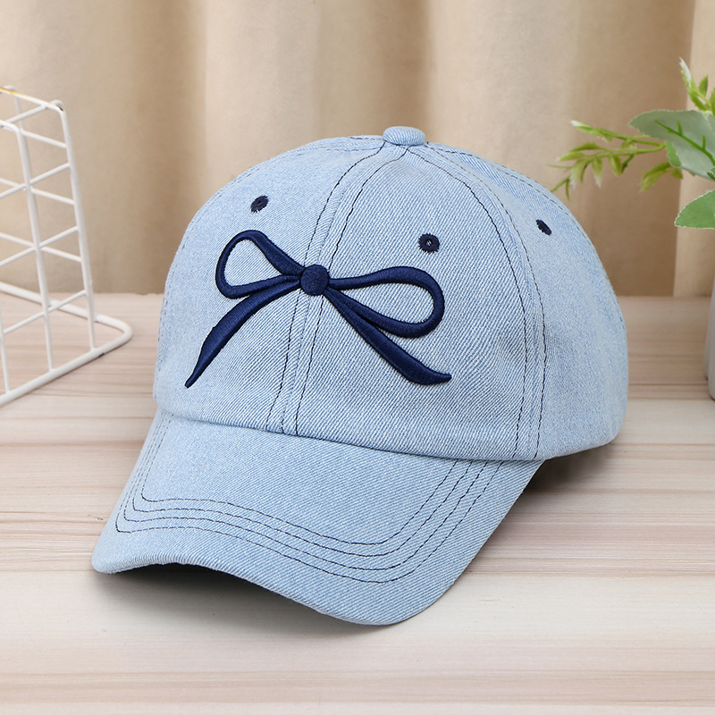 Korean light blue baseball cap female simple versatile bow tie duck tongue cap casual wind sunscreen sun hat sub