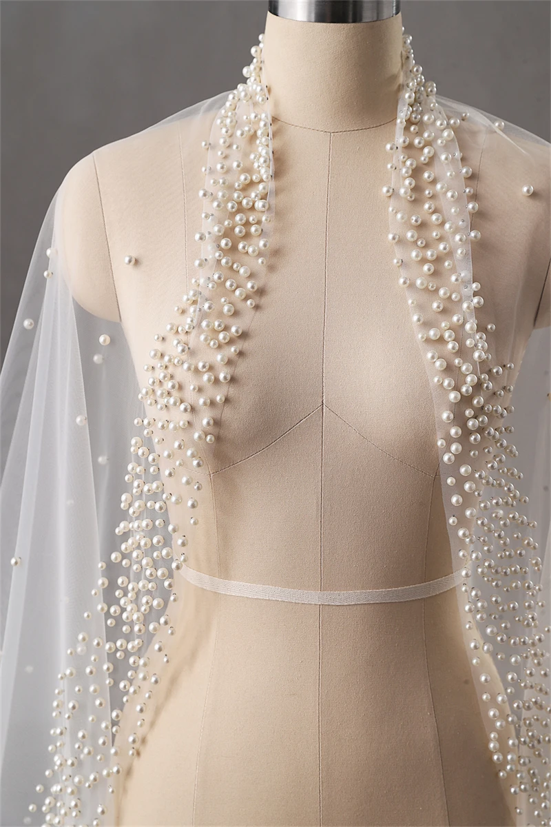 Elegant Bridal Veils Tulle With Comb Bride Wedding 3m*2m Pearls Decoration Long Veil Hair Accessories Custom Made