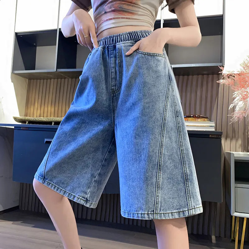 Large Size Denim Short Summer 2024 High Elastic Wasit Casual Blue Color Jean Shorts Plus Womens Jeans 250228Z