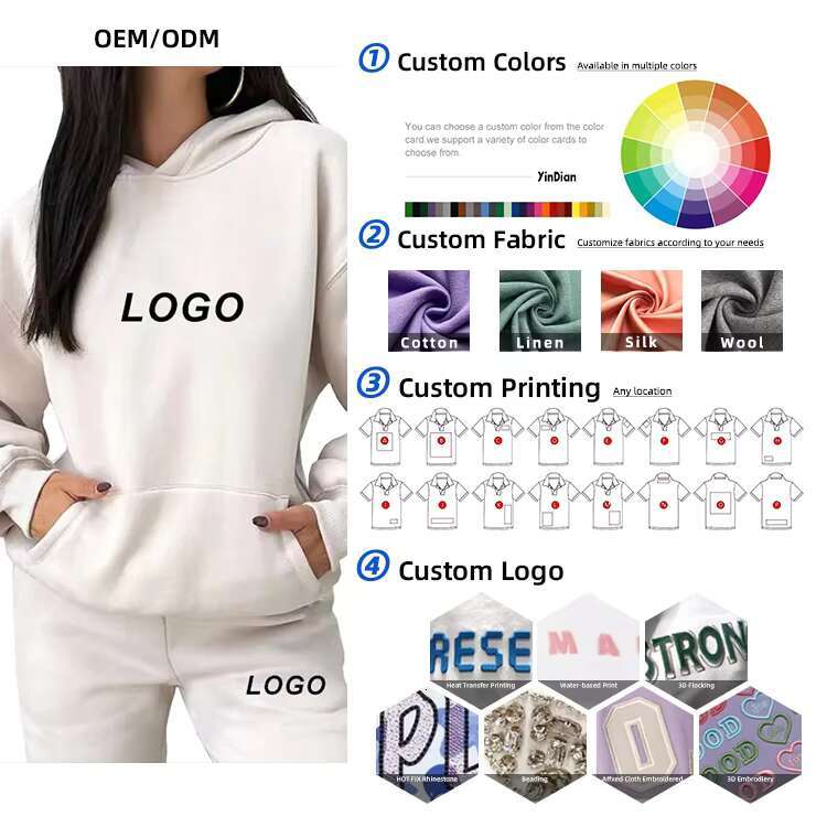 Wholesale Manufacturer Embroidered Knitted Emed Hoodie Sweatshirts Set Custom Print High Quality Women Hoodies