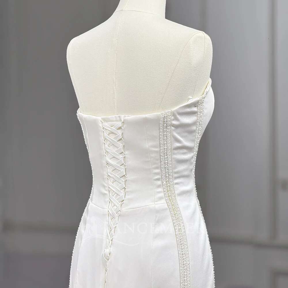The Mermaid Sexy Female Wedding Formal Sleeveless Elegant Pleated Satin Custom Dresses