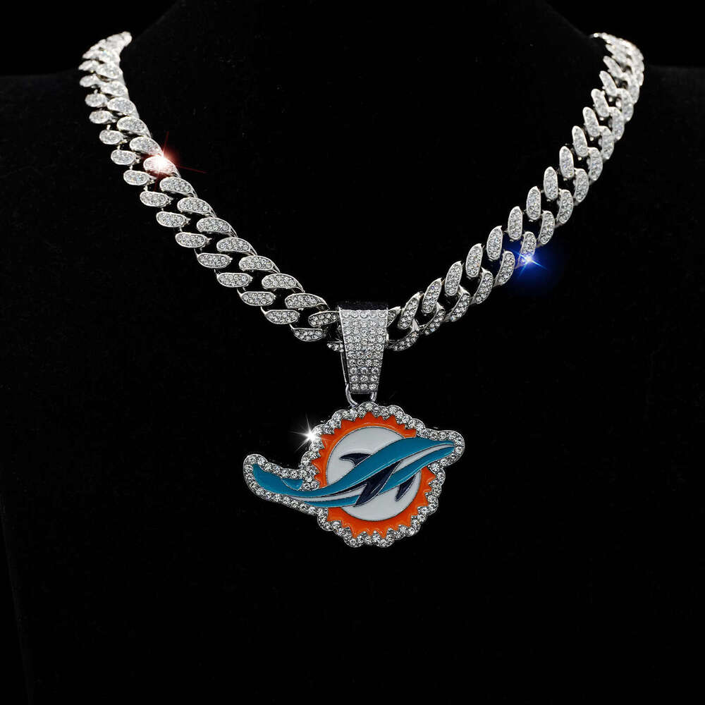Fashionable Colorful Dolphin Rugby Team Men's Pendant Personalized Hip Hop Full Dia Cuban Necklace