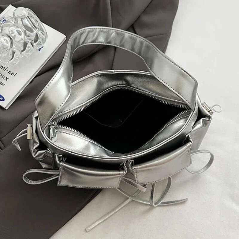 Double Pockets Design PU Leather Shoulder Bags For Women new style5 New Fashion Trend Crossbody Bag Females Sier Handbags
