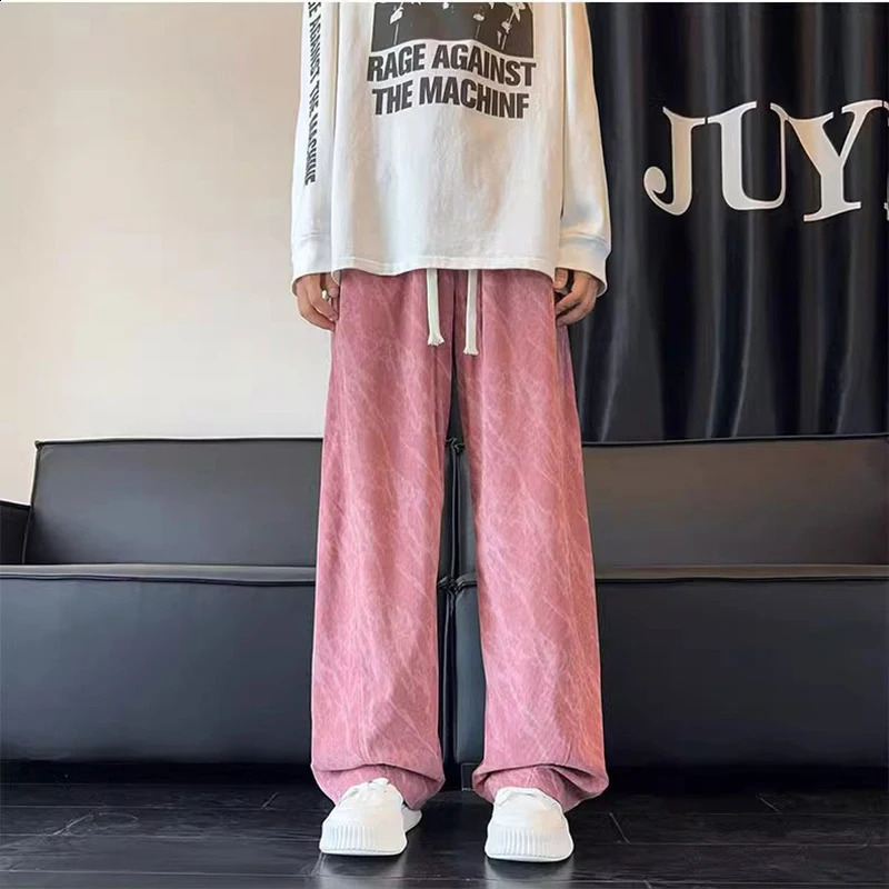 TieDye Corduroy Mens Winter Pants 2024 American Vintage Loose Straight Wide Legs Drawstring Sweatpants Y2k Cargo Man 250228Z