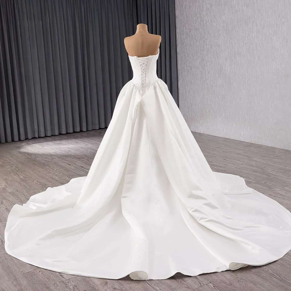 Vintage one ha strapless wedding for female bride satin promotion court formal train novia dresses custom