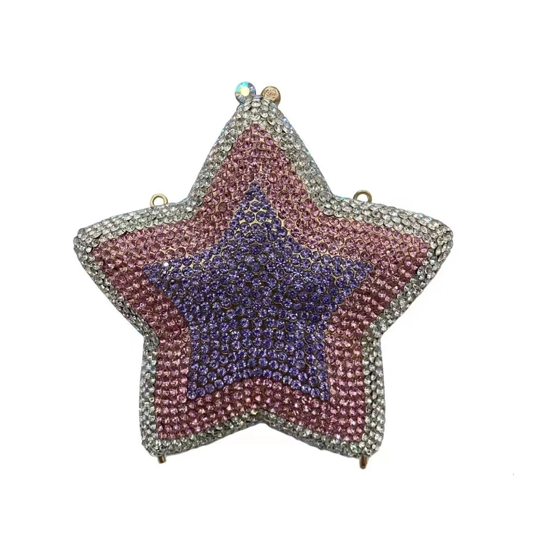 2025 Star Shape Crystal Dinner Handbags n Women Blue Day Clutches Wedding Party Clutch Purse Rhinestone Mini Wallet Bag 250218