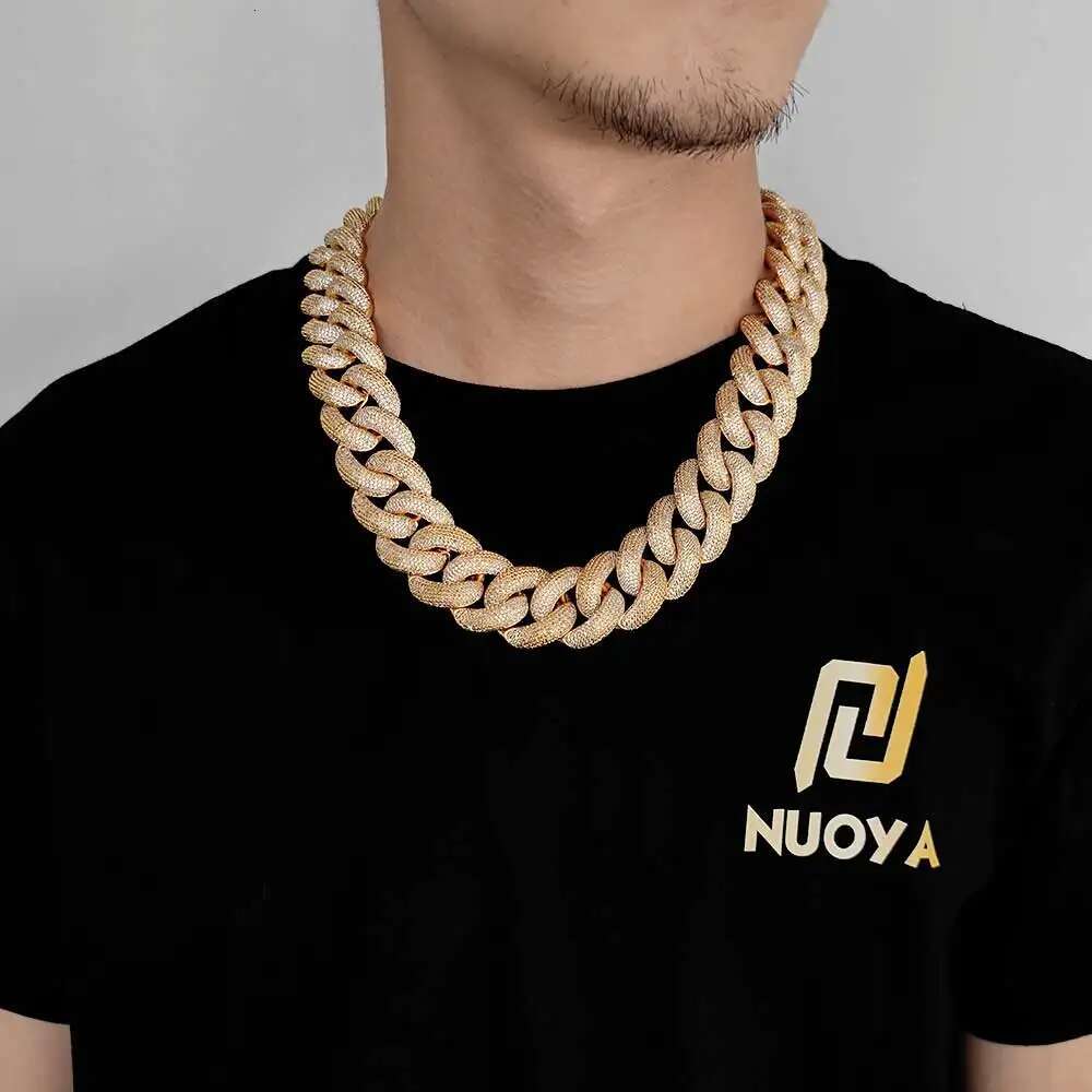 Hip Hop Shiny 25MM Cuban k Chain Necklace Men Plated Gold Bg Zircon Fashion Jewelry For Women16-24inch