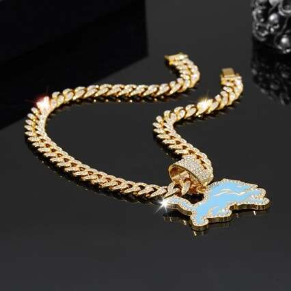 Hot selg fashion blue lion rugby team necklace accessories men's personalized hip-hop Cuban chain
