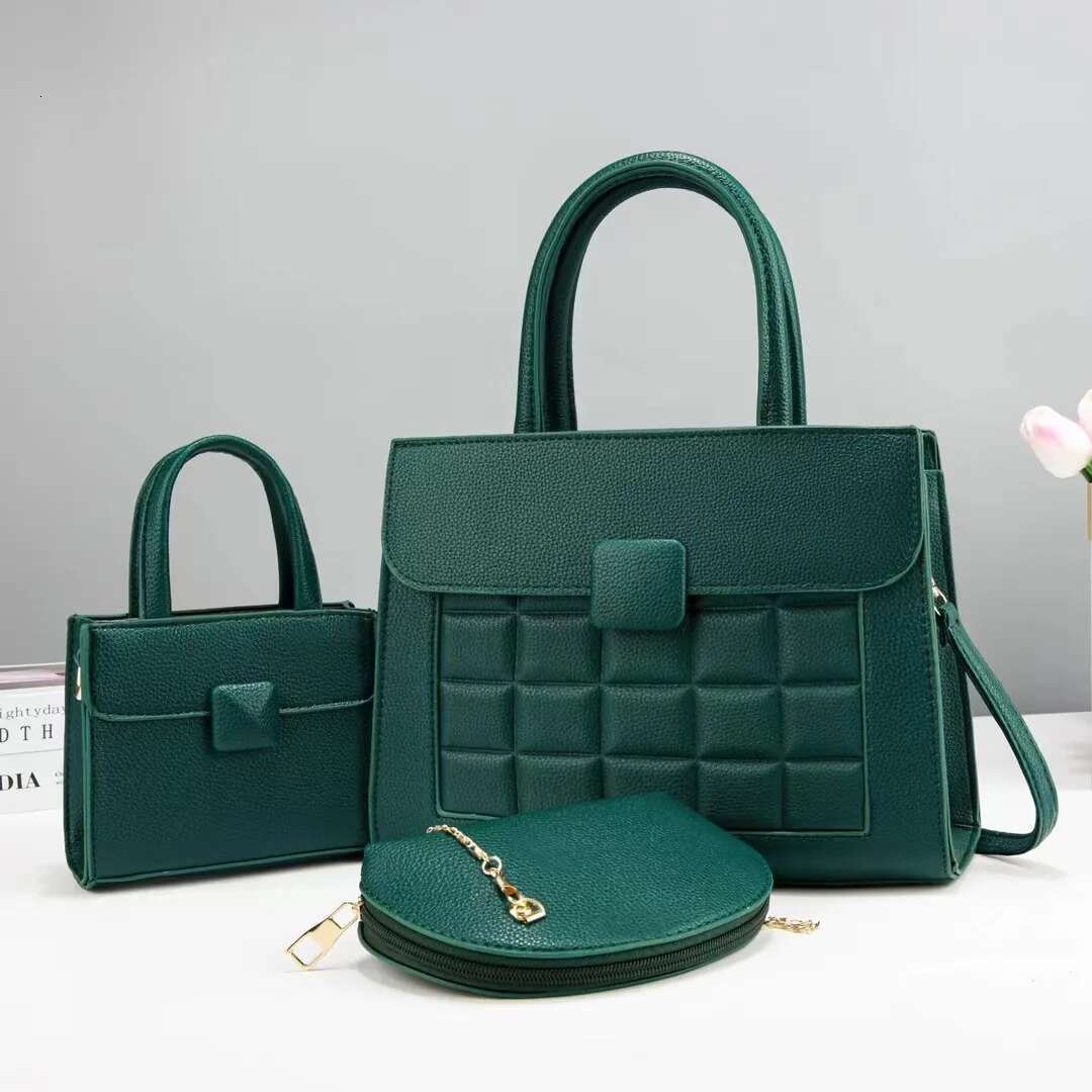 Fashion Retro Large Capacity Tote Korean Single Shoulder Crossbody Bag Three Pieces Versatile Ing Checkered Handbag PU