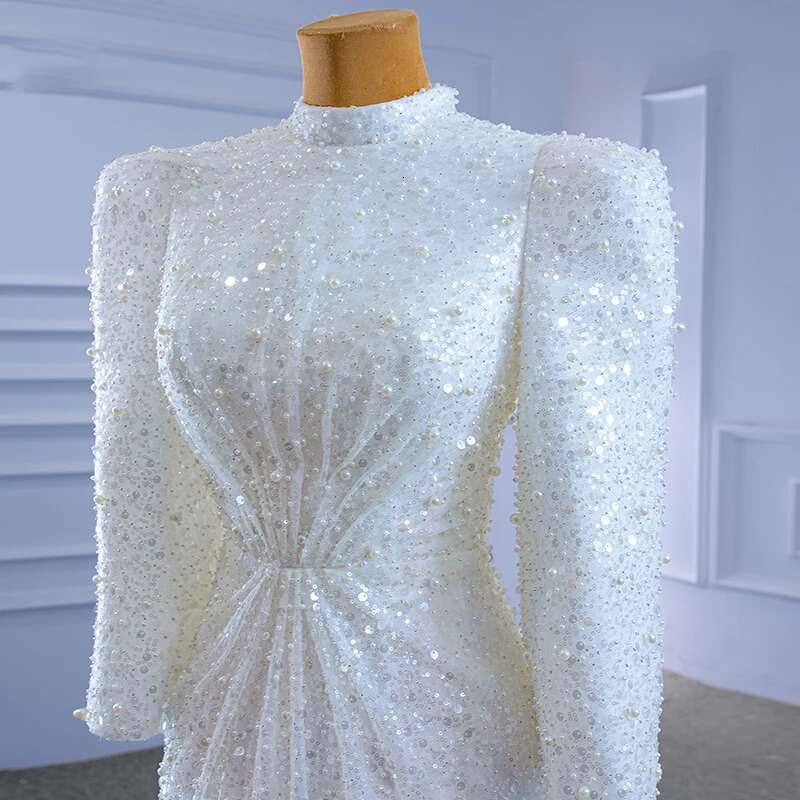 muslim long sleeve high neck sequins custom wedding dress for graduation banquet novia sirena