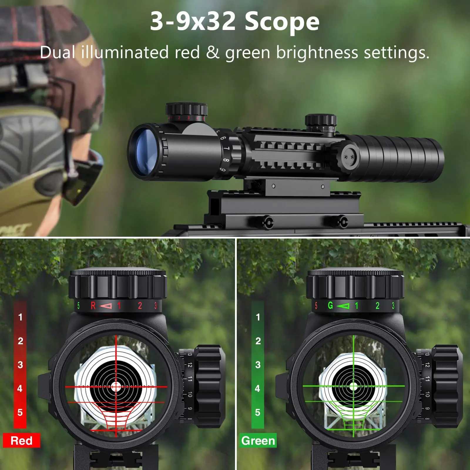 MidTen 3-9x32 range combination dual illumination optical 4 holographic retina red green dot visual laser illumination X250317