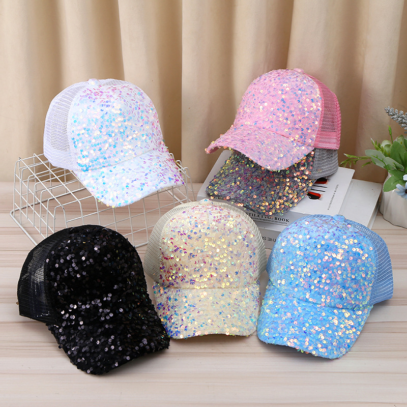 Korean version of the sunscreen sun hat children gradient sequins duck tongue hat ins tide hundred with baseball cap girls net cap wholesale