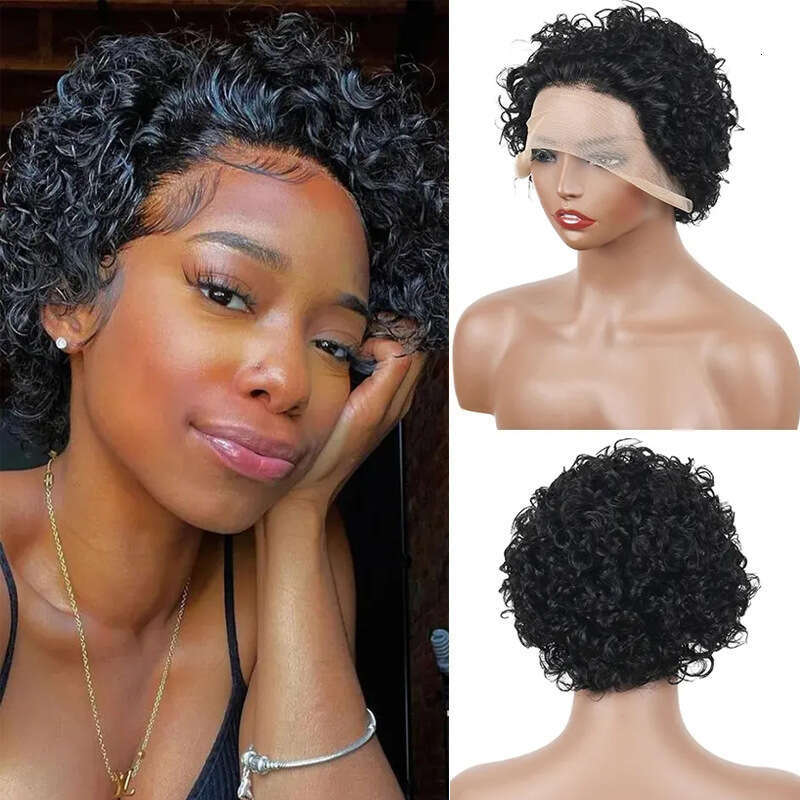 HD Front Lace Wig Real Front Lace Female Elf Short Curly Cover Human Hair E Wig