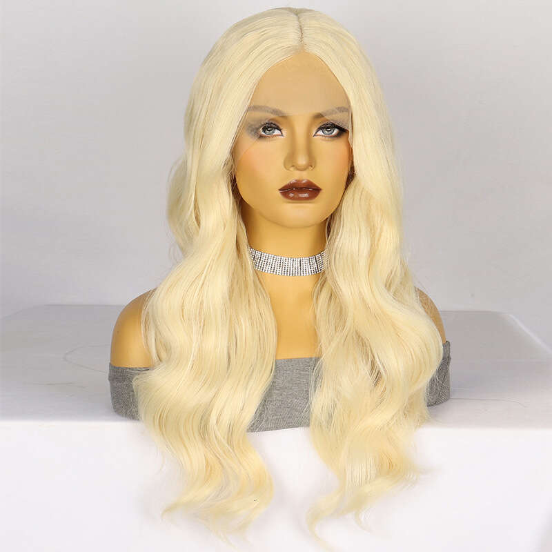 HD Front Lace Wig Front Lace Female Hand Hook Big Wave Long Curled Hair Synthetic Full Headset Wig Gold